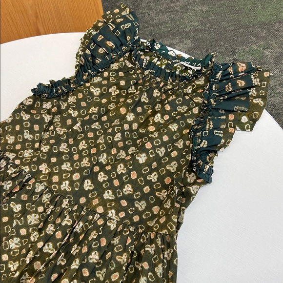 Ulla Johnson joan printed jasper green ruffle trimmed tiered dress with pockets - Picture 6 of 10